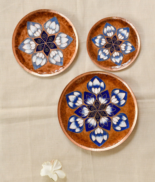 EkiBeki Handcrafted Copper Enamel Lotus Petal Brown Wall Plate-3 sizes