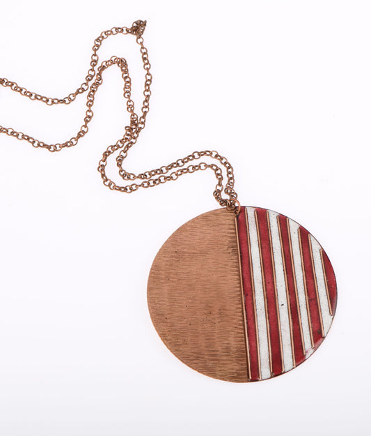 Handcrafted Copper Enamel Fire Large Pendant