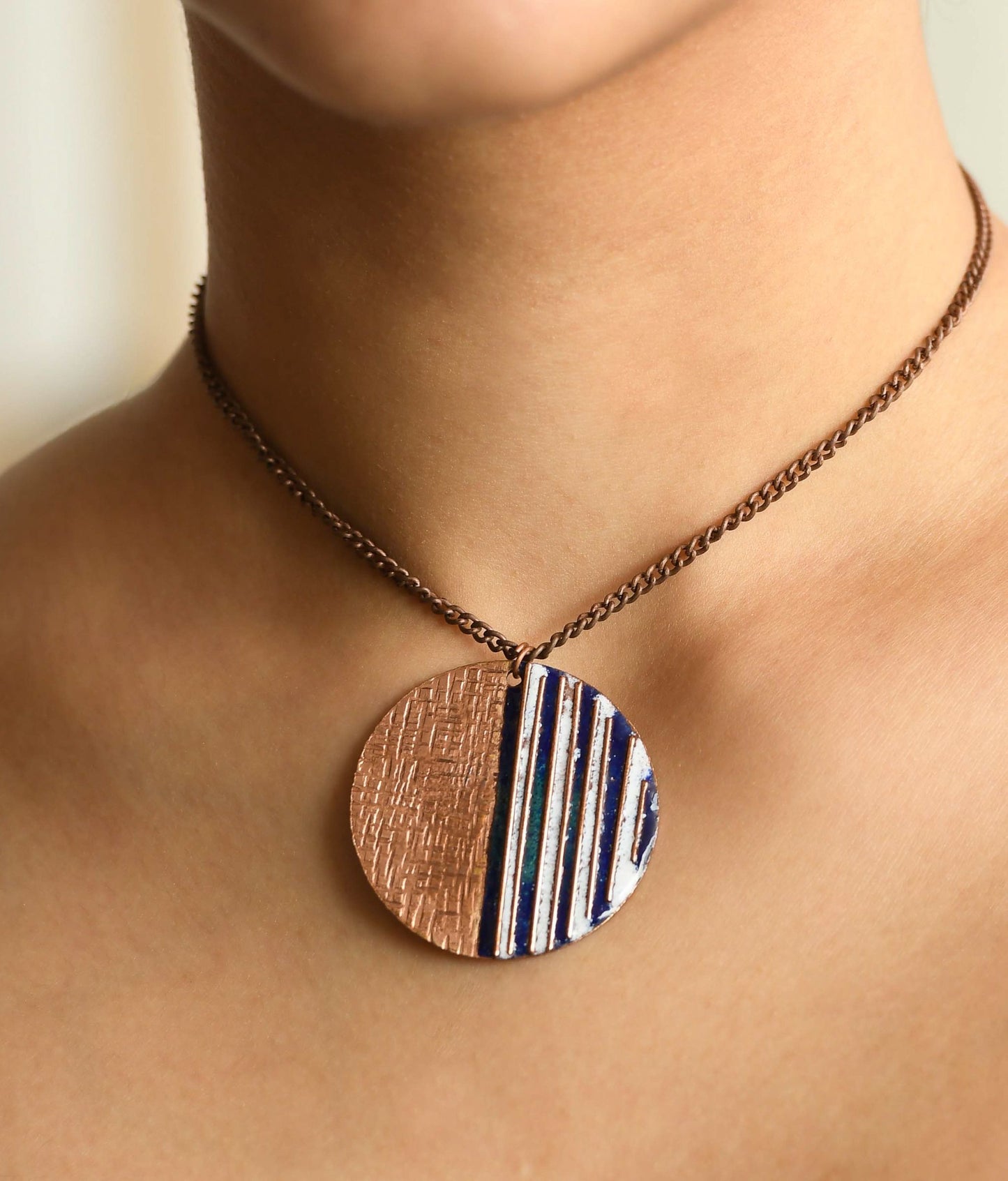 Handcrafted Copper Enamel Ocean Blue Small Pendant