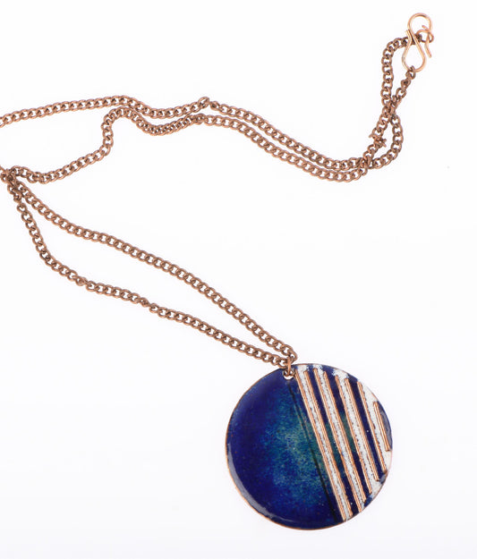 Handcrafted Copper Enamel Crinkle Ocean Small Pendant