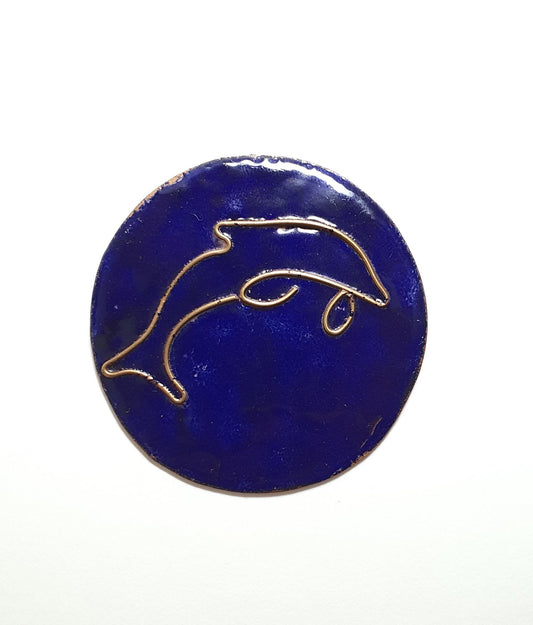 Ekibeki (Set of 2) Copper Enamel " Dolphin" Handcrafted Fridge Magnet