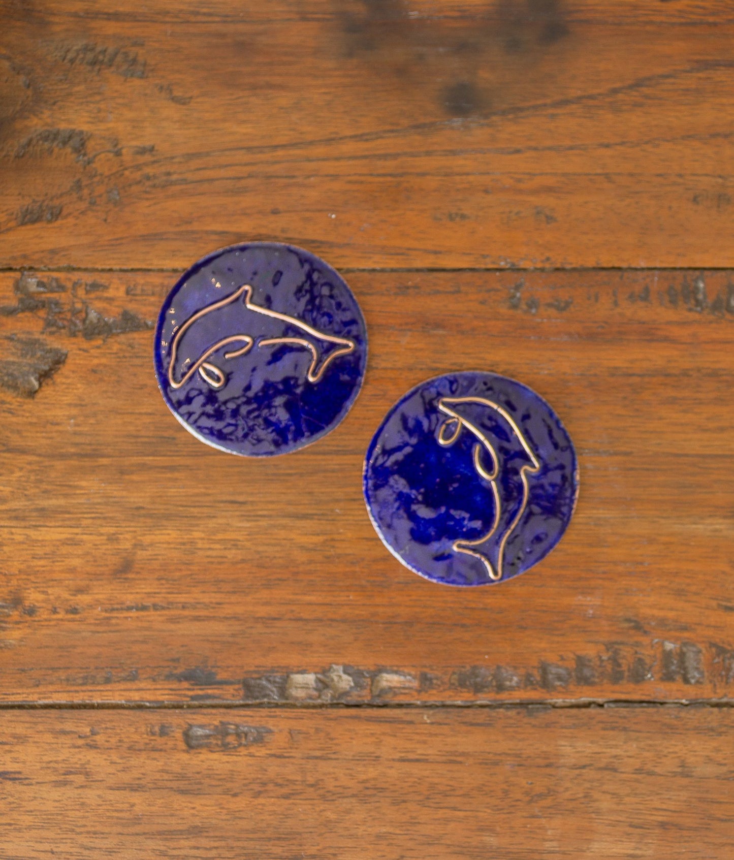 Ekibeki (Set of 2) Copper Enamel " Dolphin" Fridge Magnet