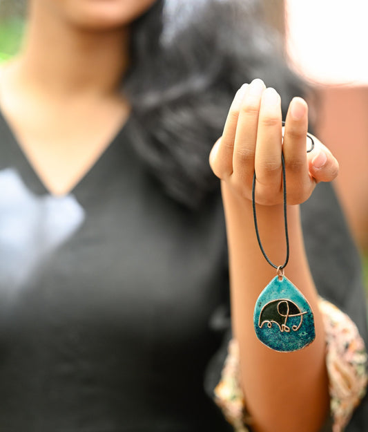 Handcrafted Blue Elephant Copper Enamel Large Pendant