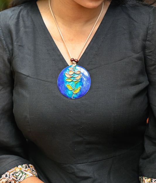 Handcrafted Copper Enamel- Tree Pendant Blue