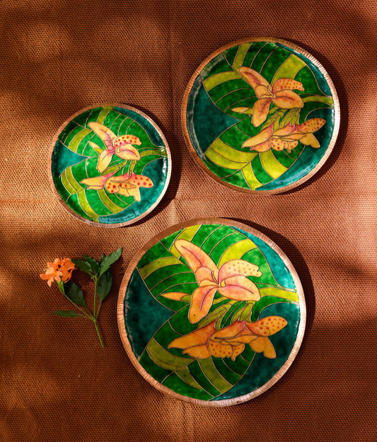 Handcrafted Copper Enamel Green Canna Wall Plate-3 sizes