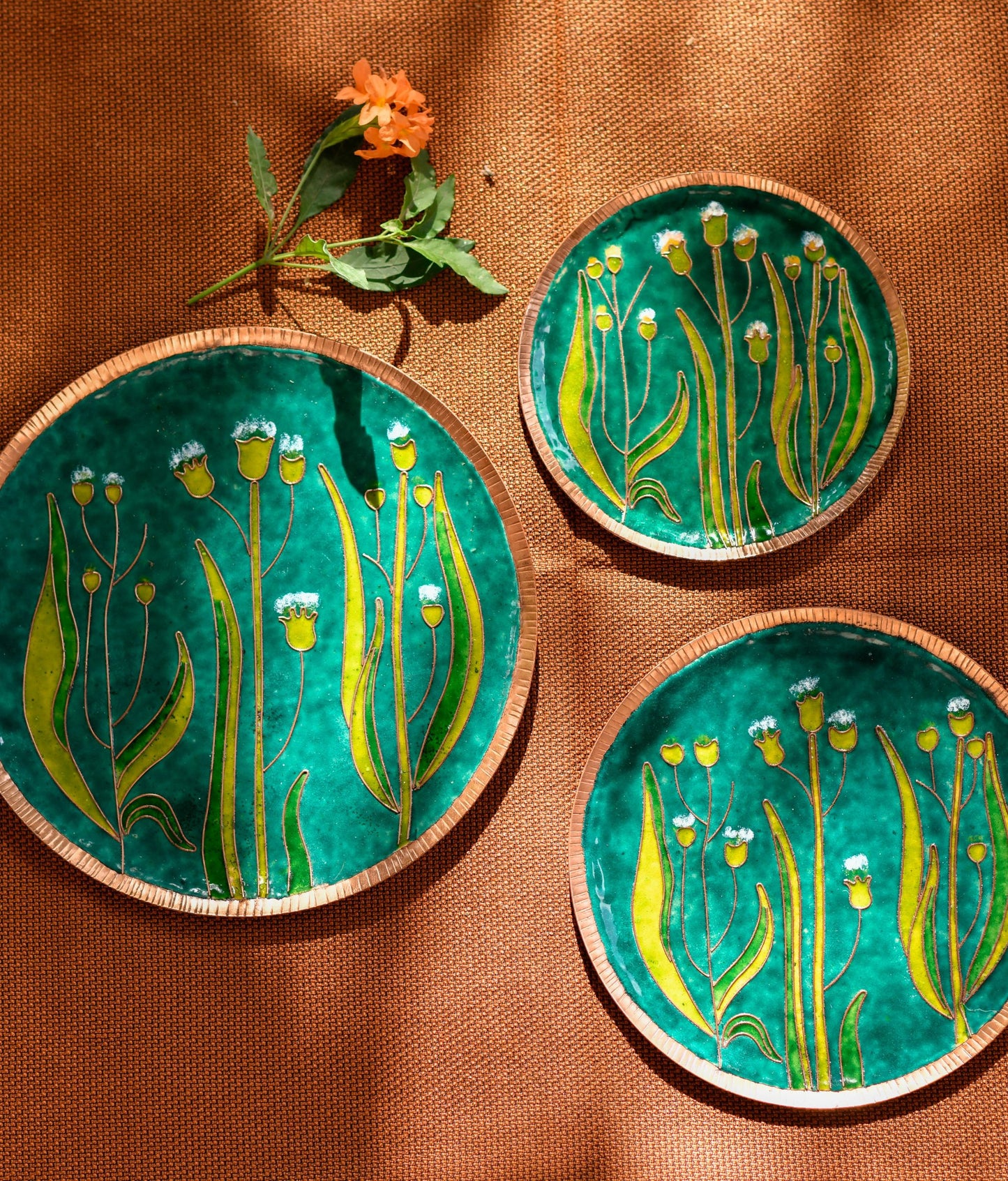 EkiBeki Handcrafted Copper Enamel Green Emilia Wall Plate- 3 sizes