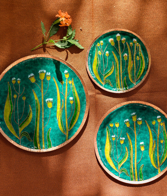 EkiBeki Handcrafted Copper Enamel Green Emilia Wall Plate- 3 sizes