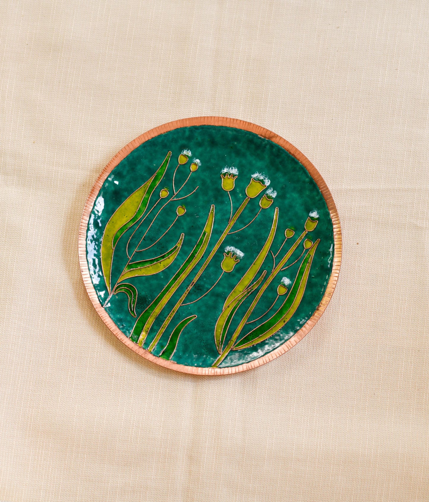 EkiBeki Handcrafted Copper Enamel Green Emilia Wall Plate- 3 sizes