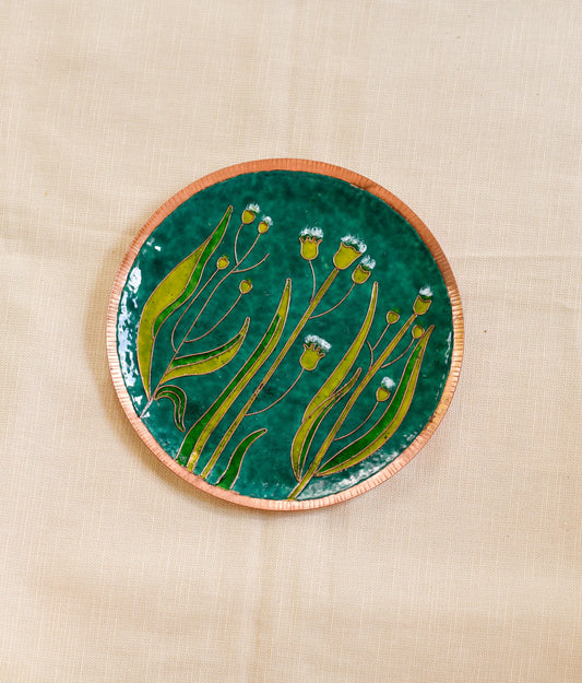 EkiBeki Handcrafted Copper Enamel Green Emilia Wall Plate- 3 sizes