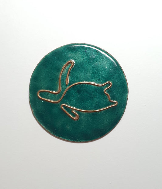 Ekibeki (Set of 2) Copper Enamel " Green Turtle" Handcrafted Fridge Magnet