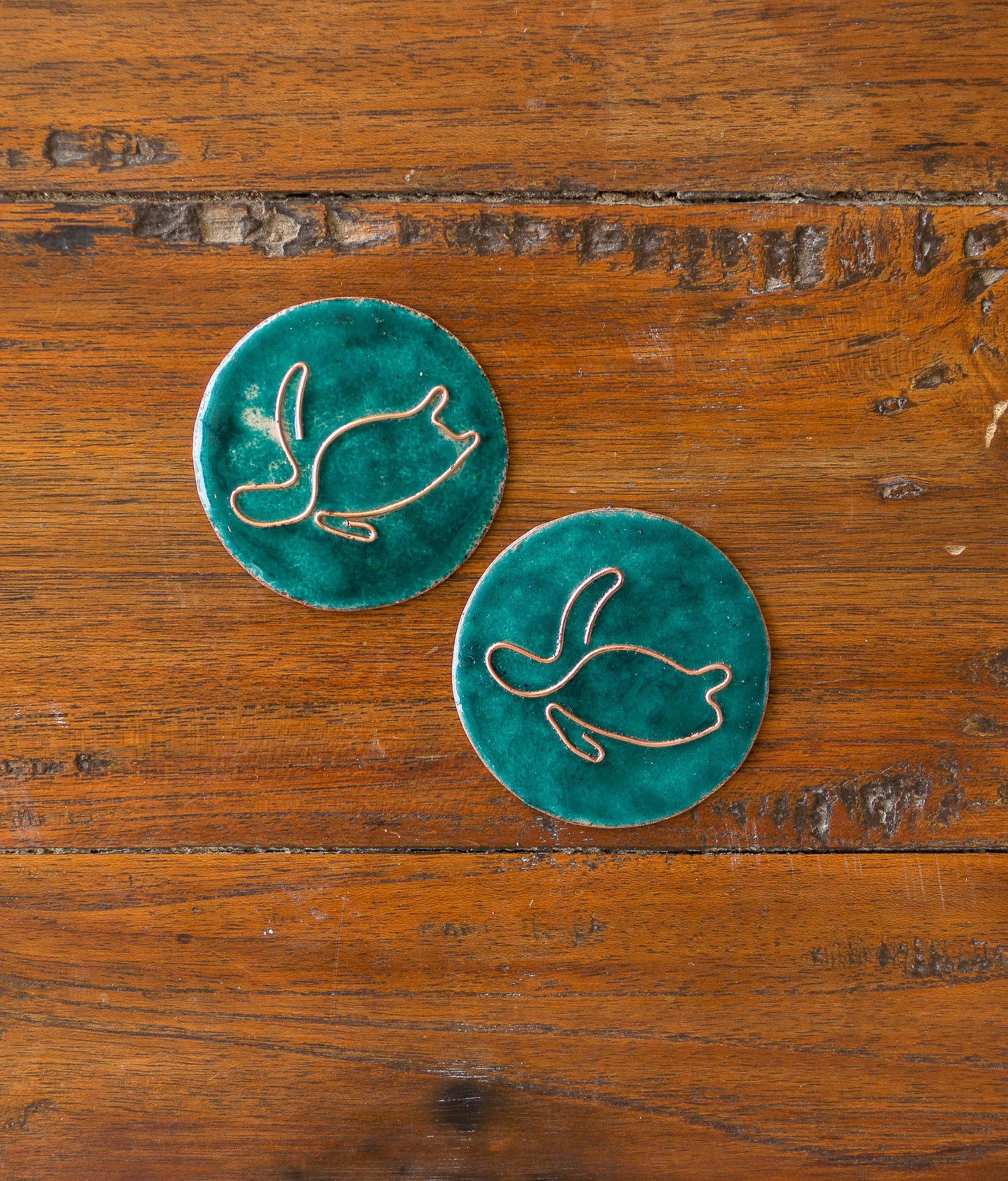 Ekibeki (Set of 2) Copper Enamel " Green Turtle" Fridge Magnet