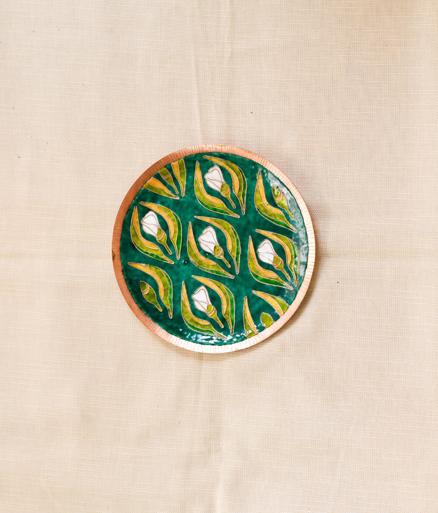 Ekibeki Gardens of Vishwakarma Copper Enamel Wall Plate - Green Wildflower (1pc)