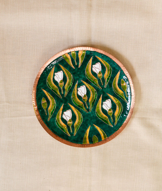 Ekibeki  Handcrafted Gardens of Vishwakarma Copper Enamel Wall Plate - Green Wildflower (1pc)