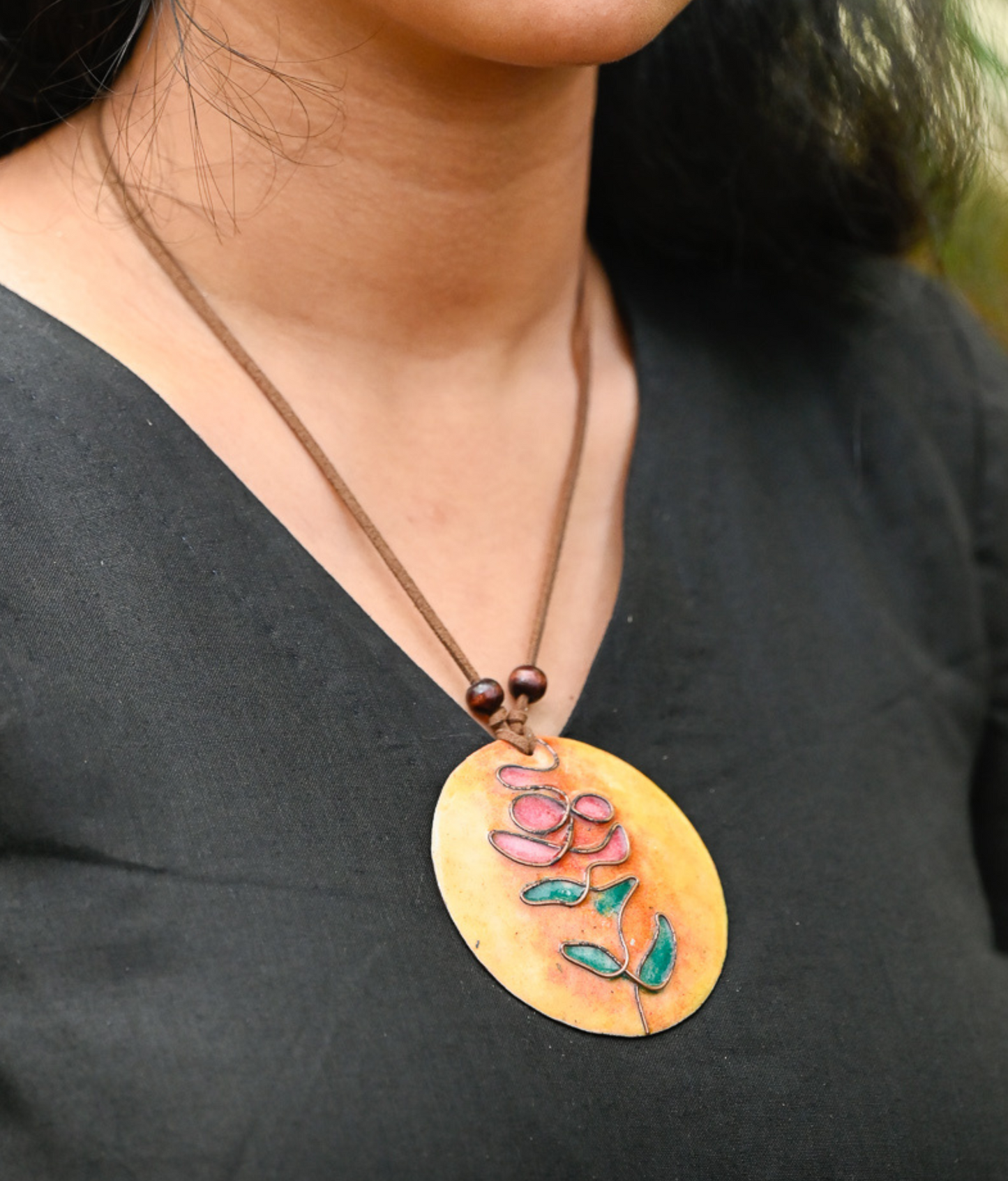 Handcrafted Copper Enamel- Tree Pendant Orange
