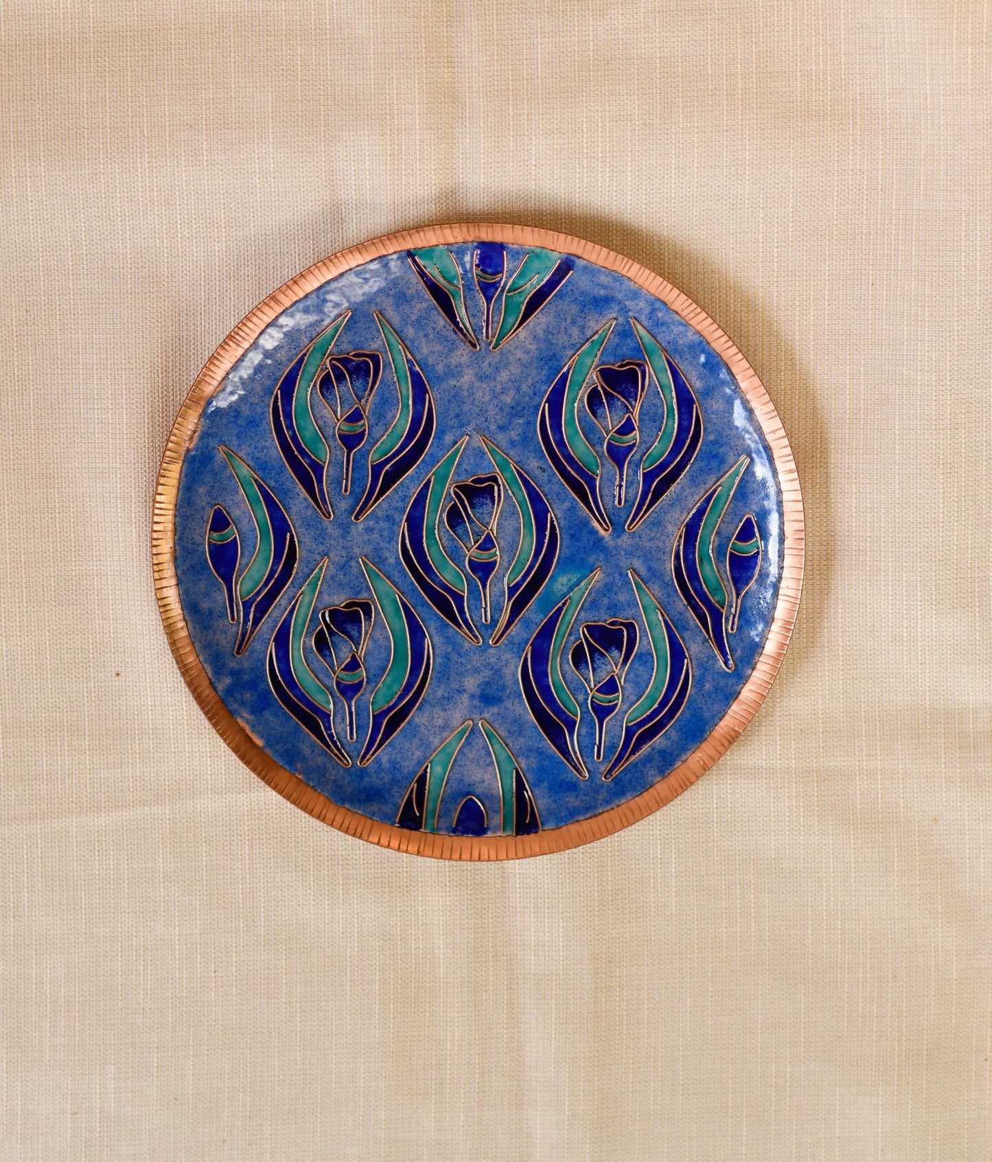 Ekibeki Gardens of Vishwakarma Copper Enamel Wall Plate - Pastels Wildflower (1pc)