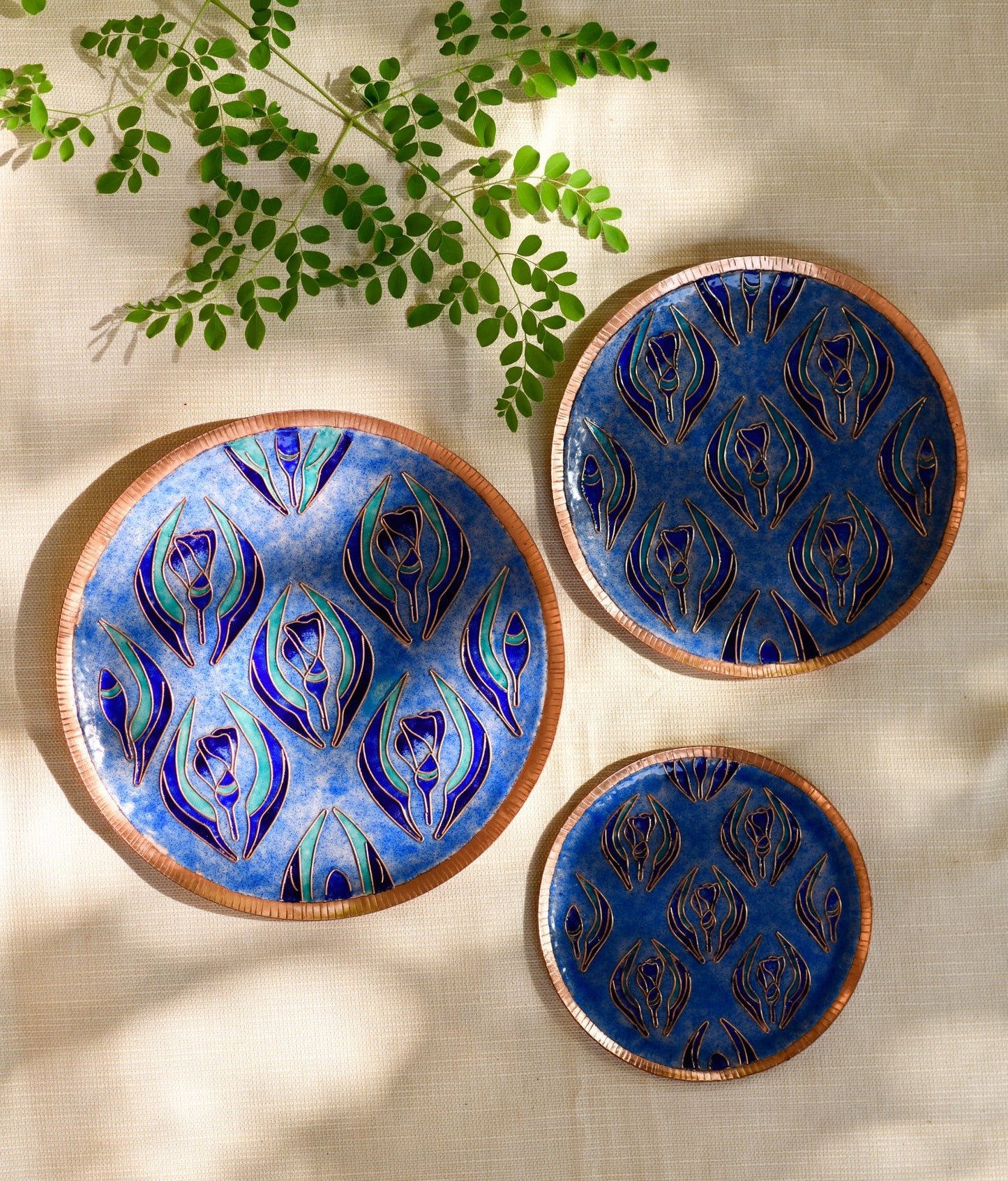 Ekibeki Gardens of Vishwakarma Copper Enamel Wall Plate - Pastels Wildflower (1pc)