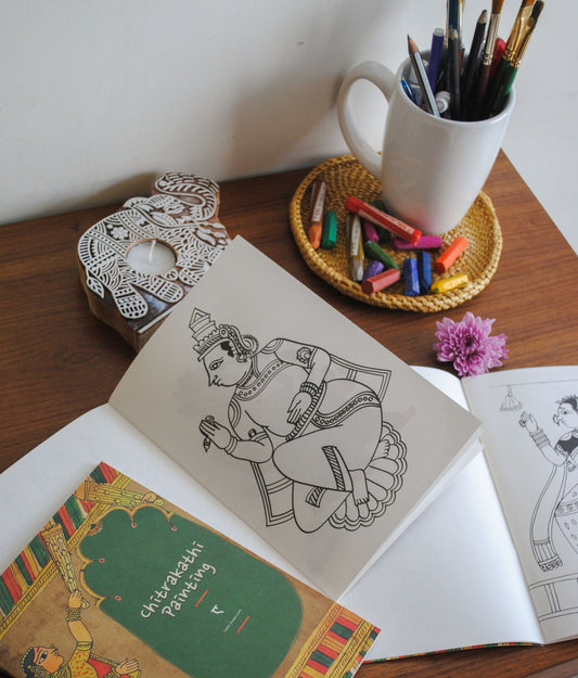 Artwork by native craftsmen of Chitrakathi, Gond, that are used as motifs to create stationery and colouring books