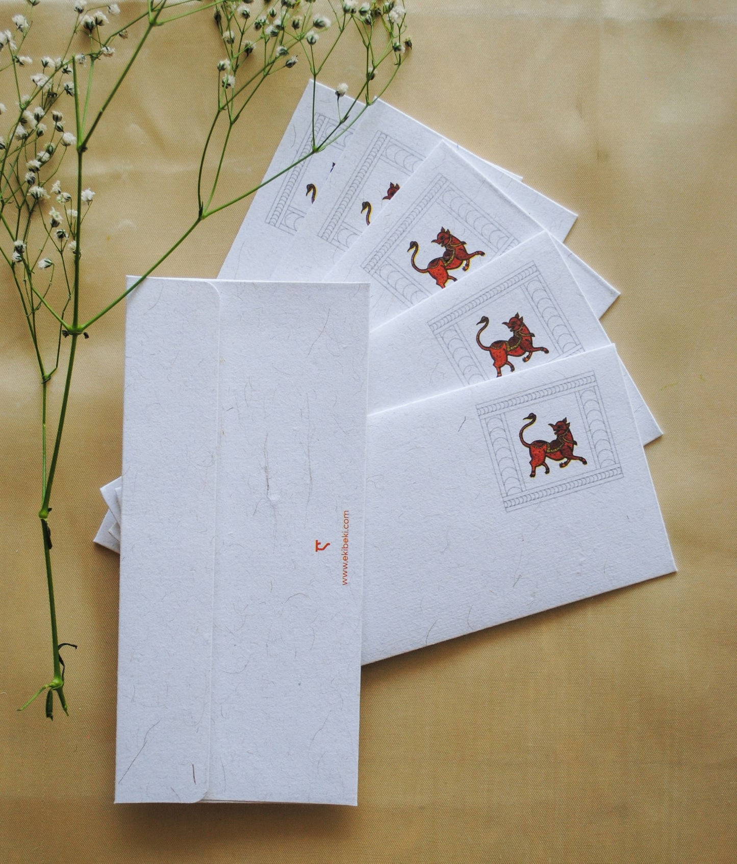 Artwork by native craftsmen of Chitrakathi, Gond, that are used as motifs to create stationery. This one is Vishnu avtaar as wild boar