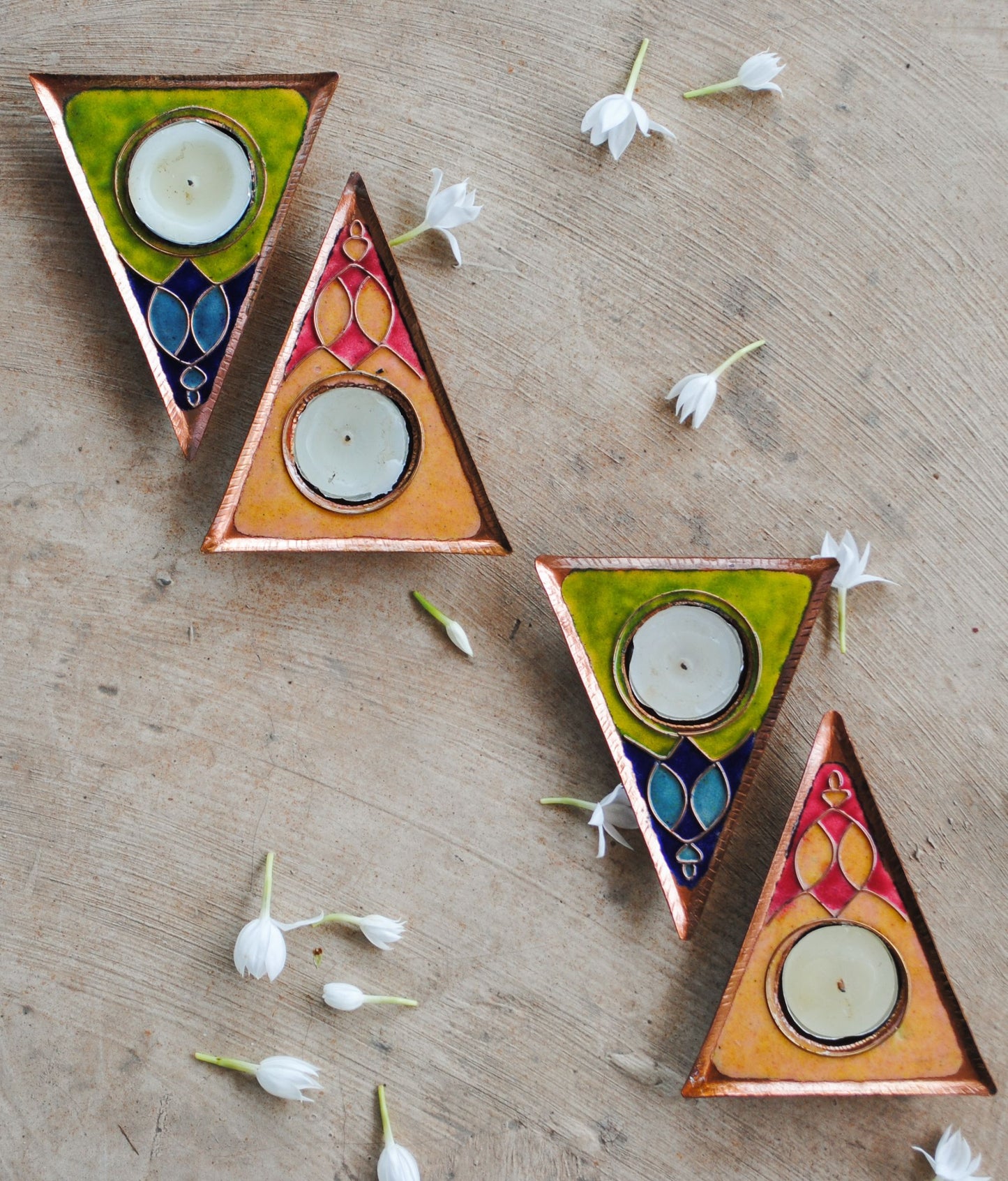 EkiBeki Handcrafted Tealight holder Rangoli Green (Set of 2)
