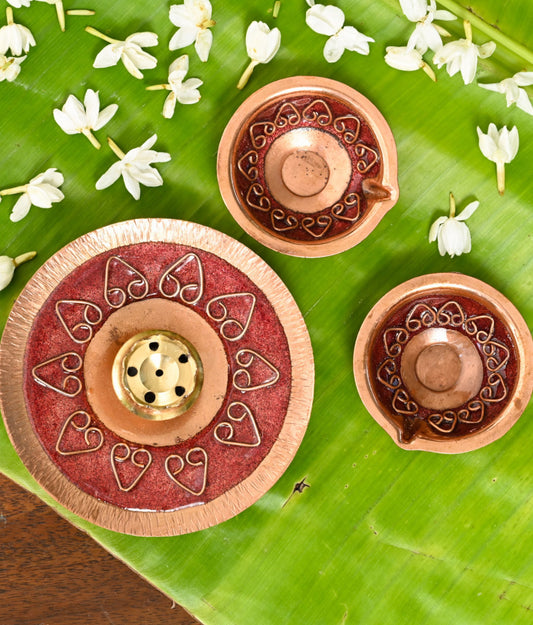 Ekibeki Handcrafted lamps Archana Diya & Agarbatti Stand Combo