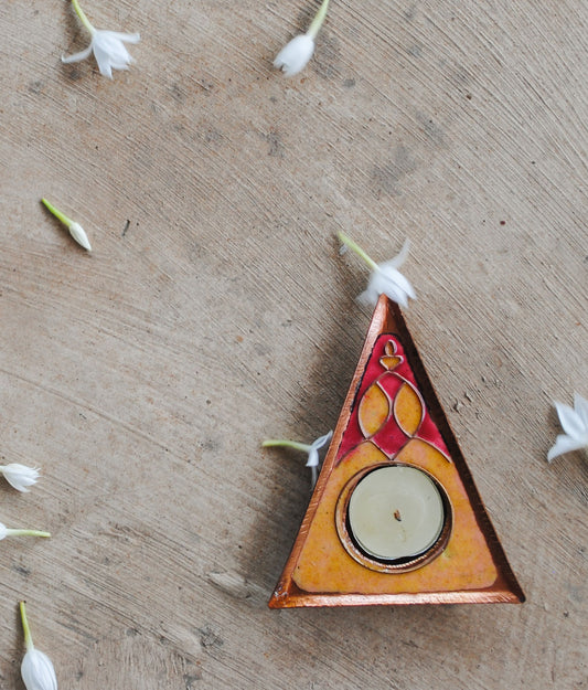 EkiBeki Handcrafted Tealight holder Rangoli Yellow (Set of 2)