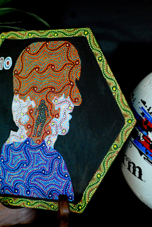 Copper enameled wallplates to celebrate FIFA legacies, Luka Modric in Bhil painting. With The Plated Project