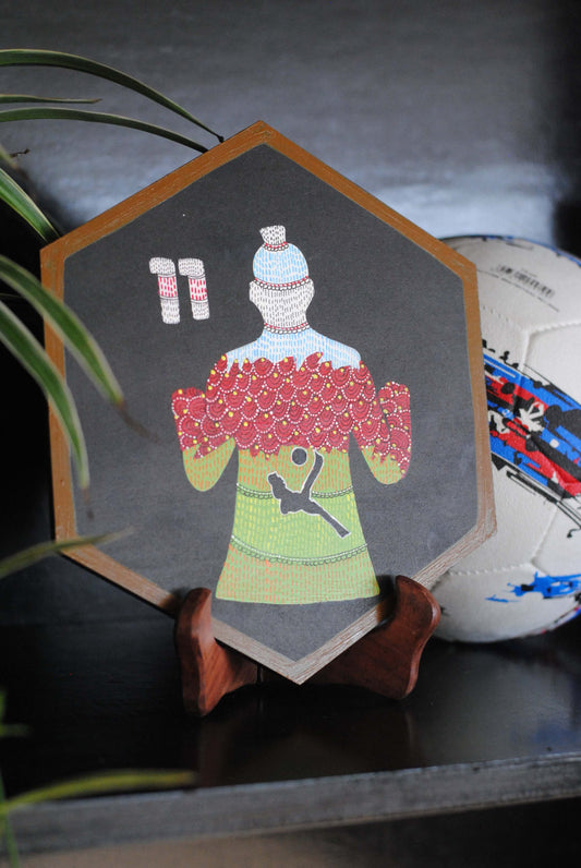 Copper enameled wallplates to celebrate FIFA legacies, Gareth Bale in Gond art. With The Plated Project