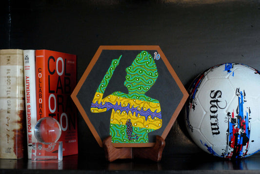 Copper enameled wallplates to celebrate FIFA legacies, Neymar Jr in Bhil painting. With The Plated Project