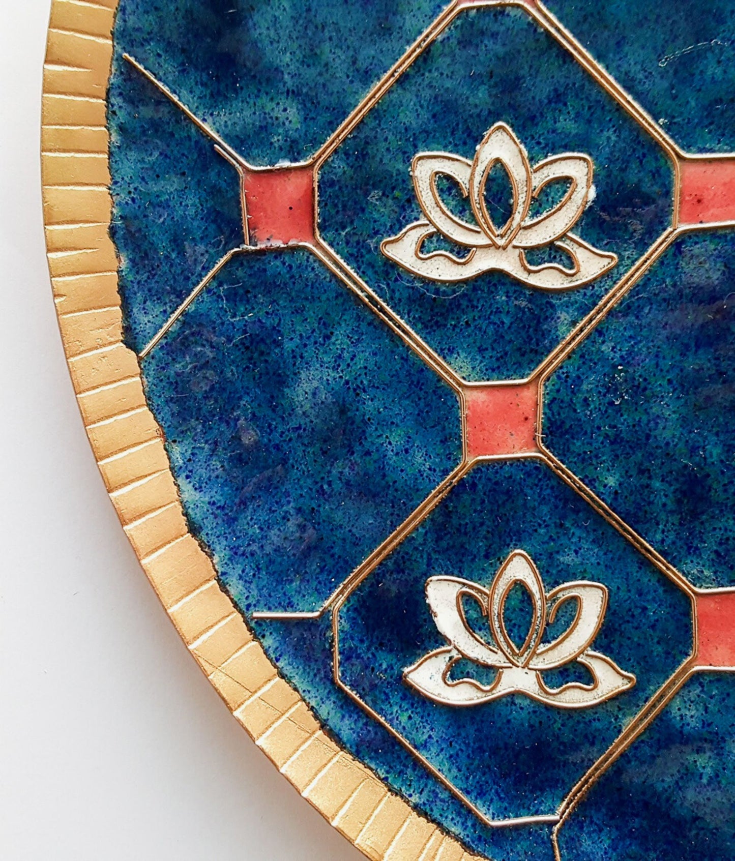 Ekibeki Green Lotus in a Jali Copper Enamel Wall Plate (1pc)