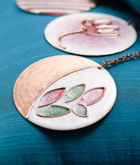 Handcfrafted Copper Enamel Leaflet Large Pendant