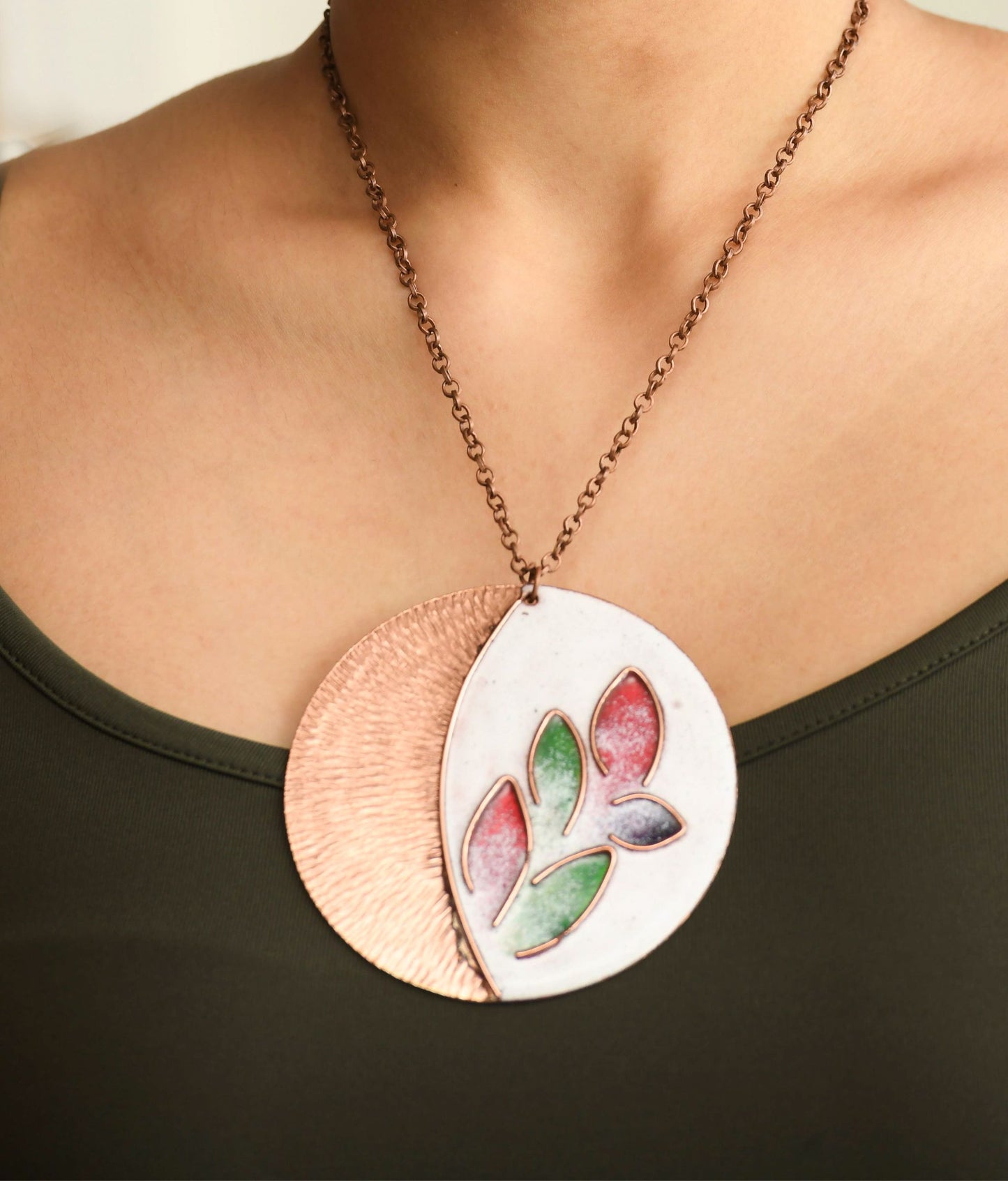 Ekibeki Leaflet Copper Enamel Pendant