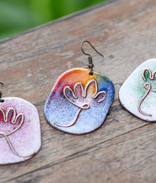 Handcrafted Rainbow Multi Copper Enamel Earrings