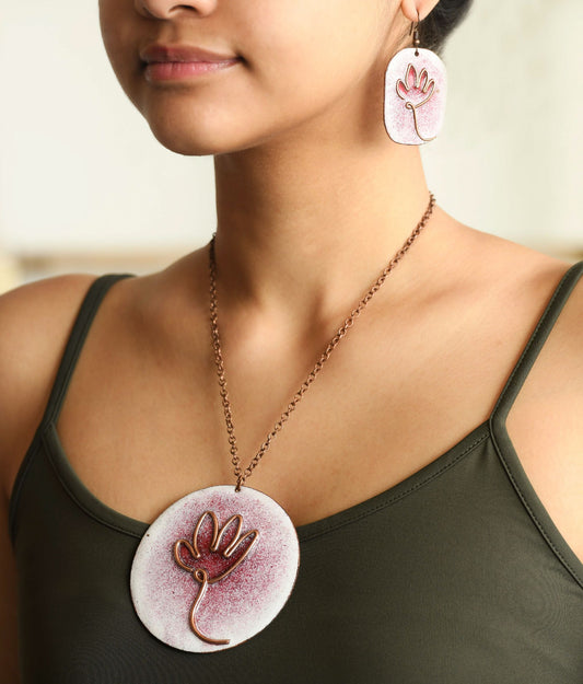Handcrafted Copper Enamel Lotus Bloom Pendant