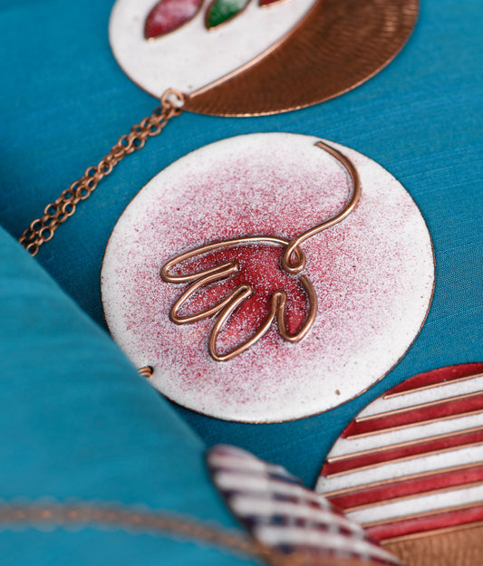 Handcrafted Copper Enamel Lotus Bloom Pendant