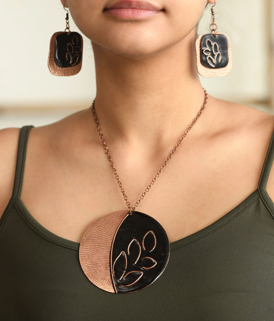 Handcrafted Phyllo Coal Black Copper Enamel Earrings