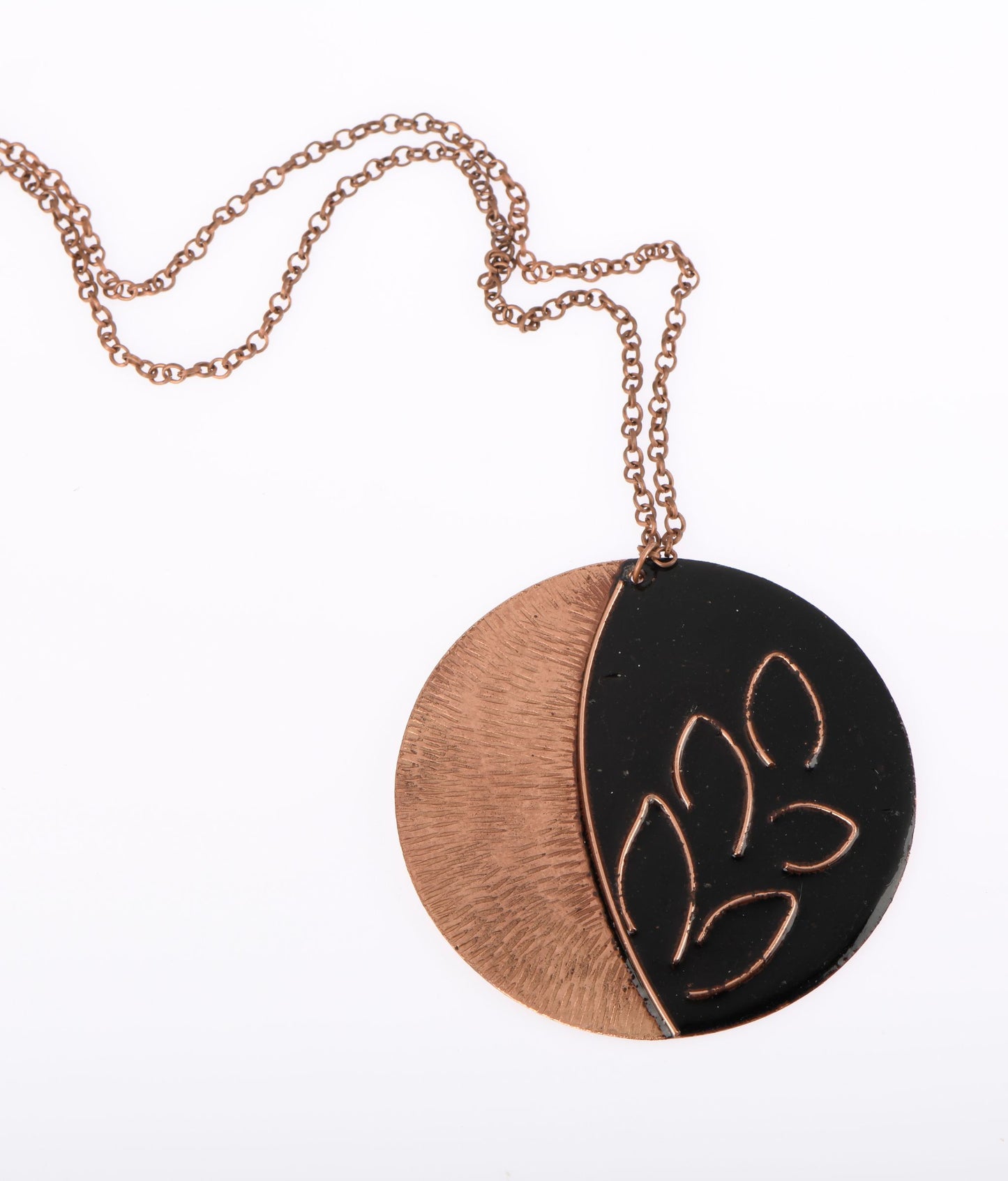 Handcrafted Copper Enamel Phyllo Coal Large Pendant