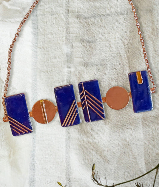 Handcrafted Copper Enamel Prairie Blue Necklace