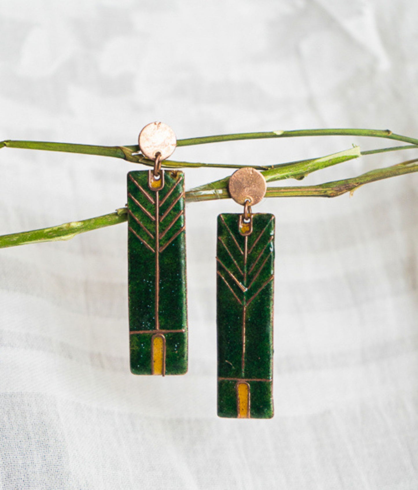 Handcrafted Prairie Green Copper Enamel Earrings