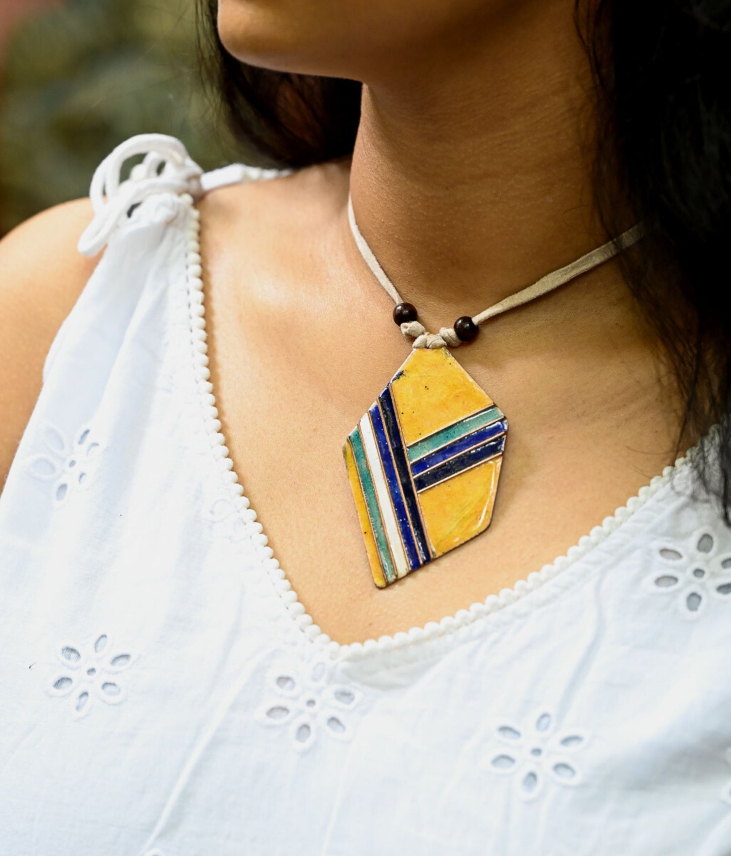 Handcrafted Copper Enamel Asymmetrical Pendant
