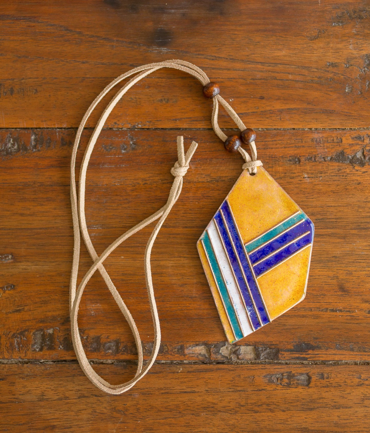 Handcrafted Copper Enamel Asymmetrical Pendant