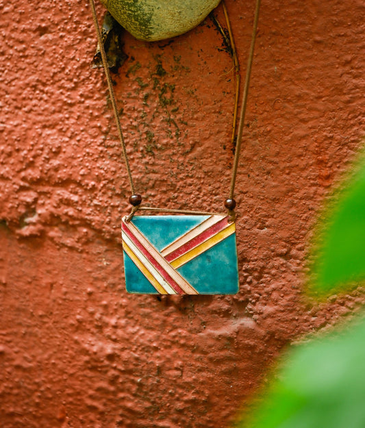 Handcrafted Copper Enamel Blue Rectangle Pendant