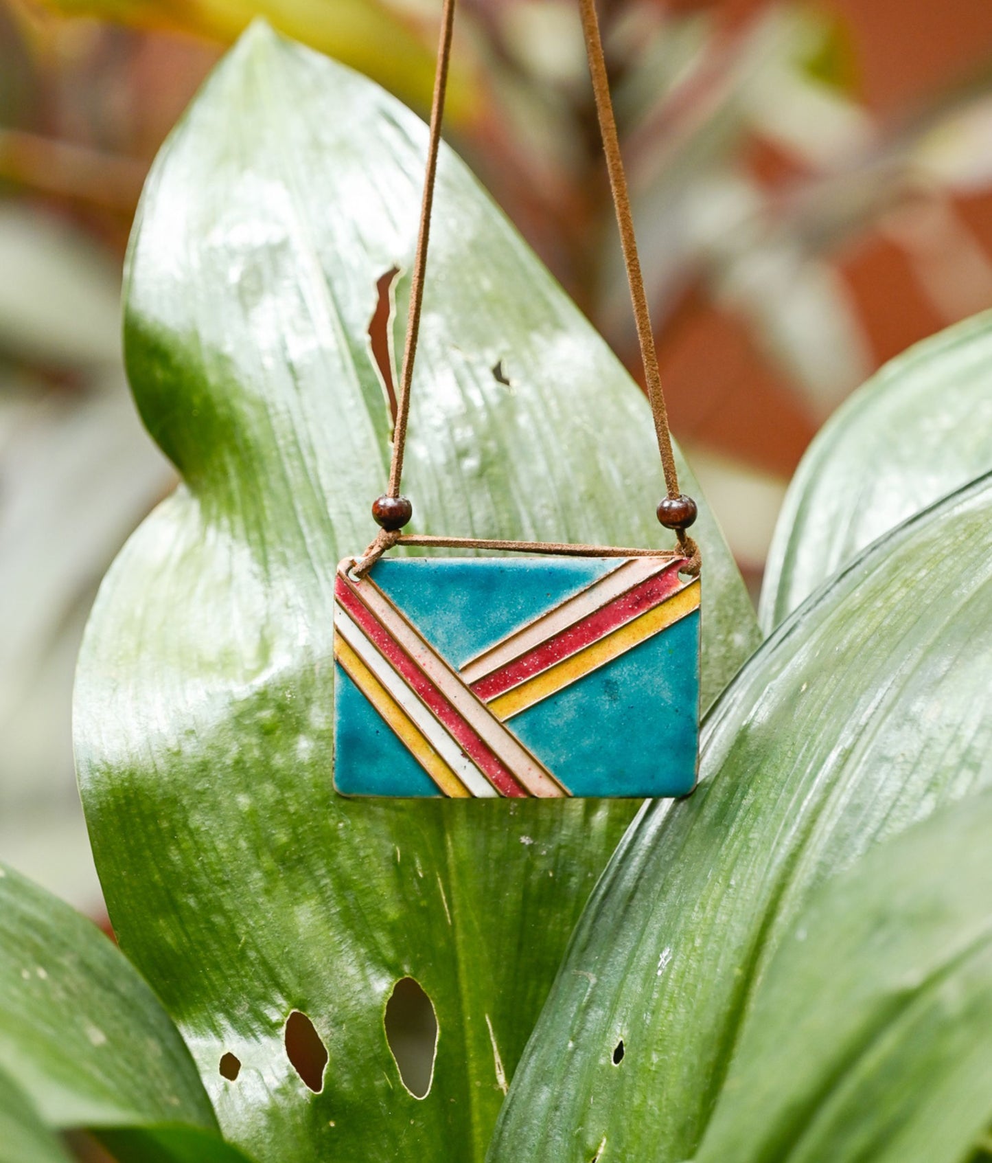 Handcrafted Copper Enamel Blue Rectangle Pendant
