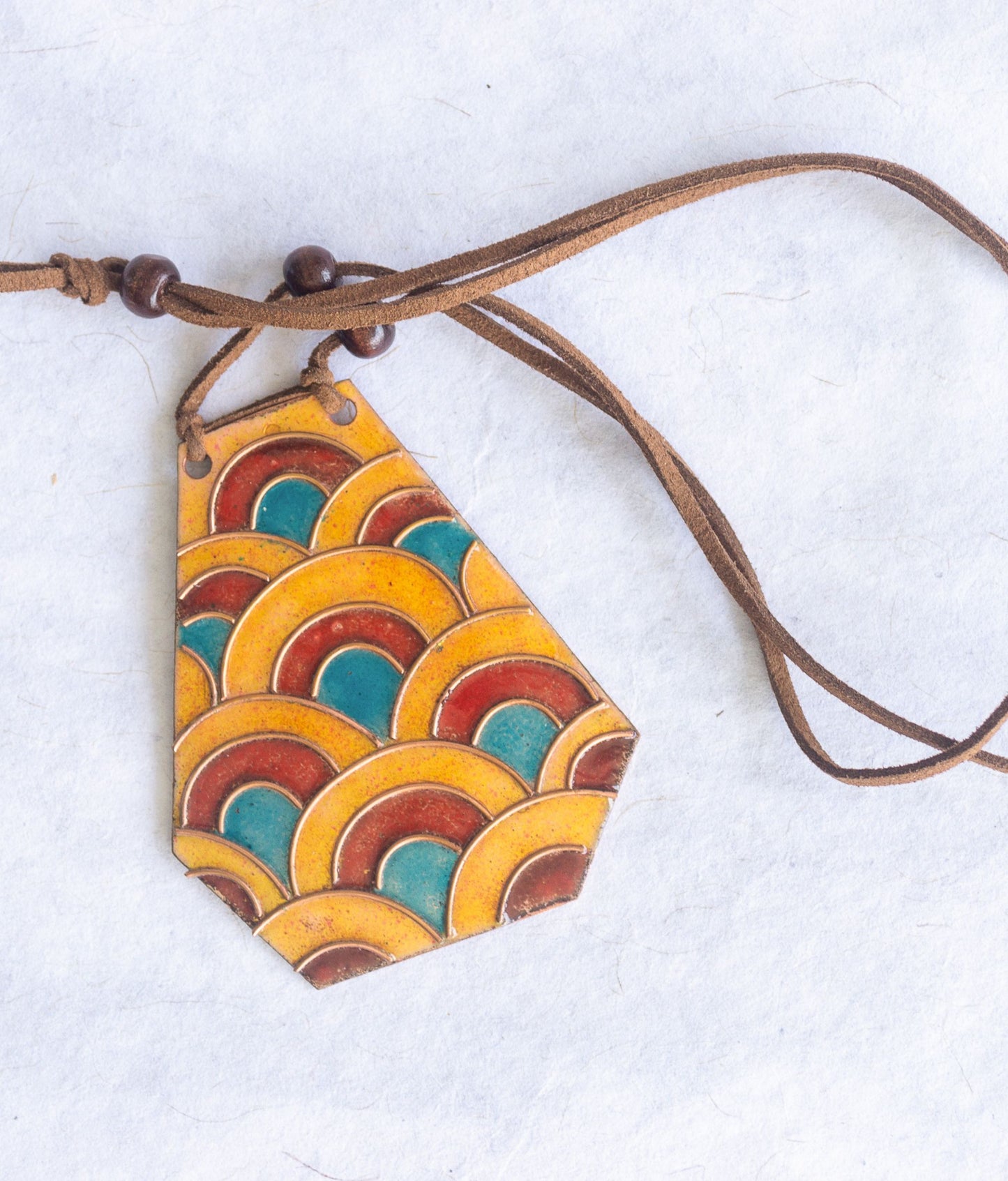 Handcrafted Copper Enamel Prismatic Pendant