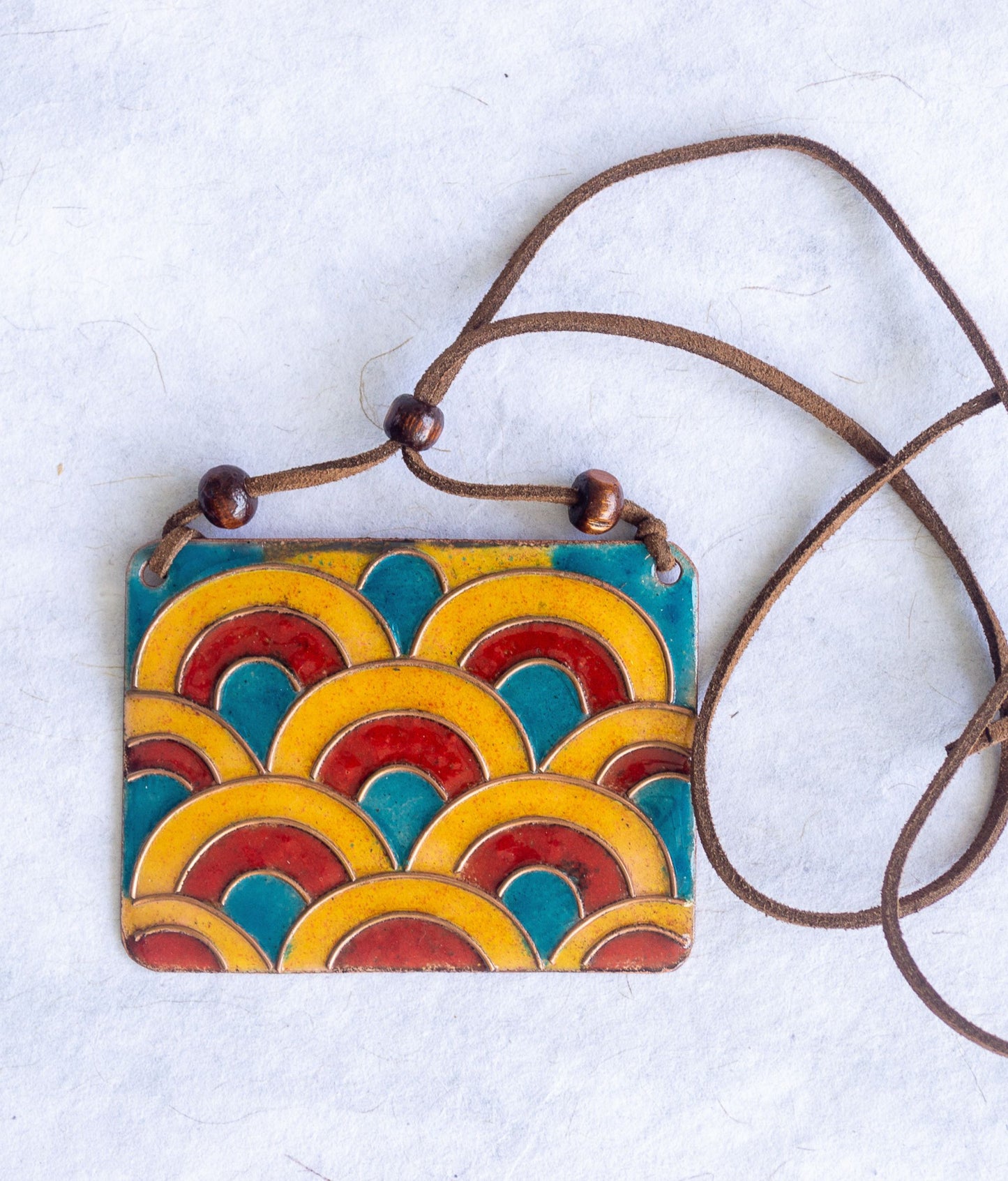 Handcrafted Copper Enamel Pendant Multicolor