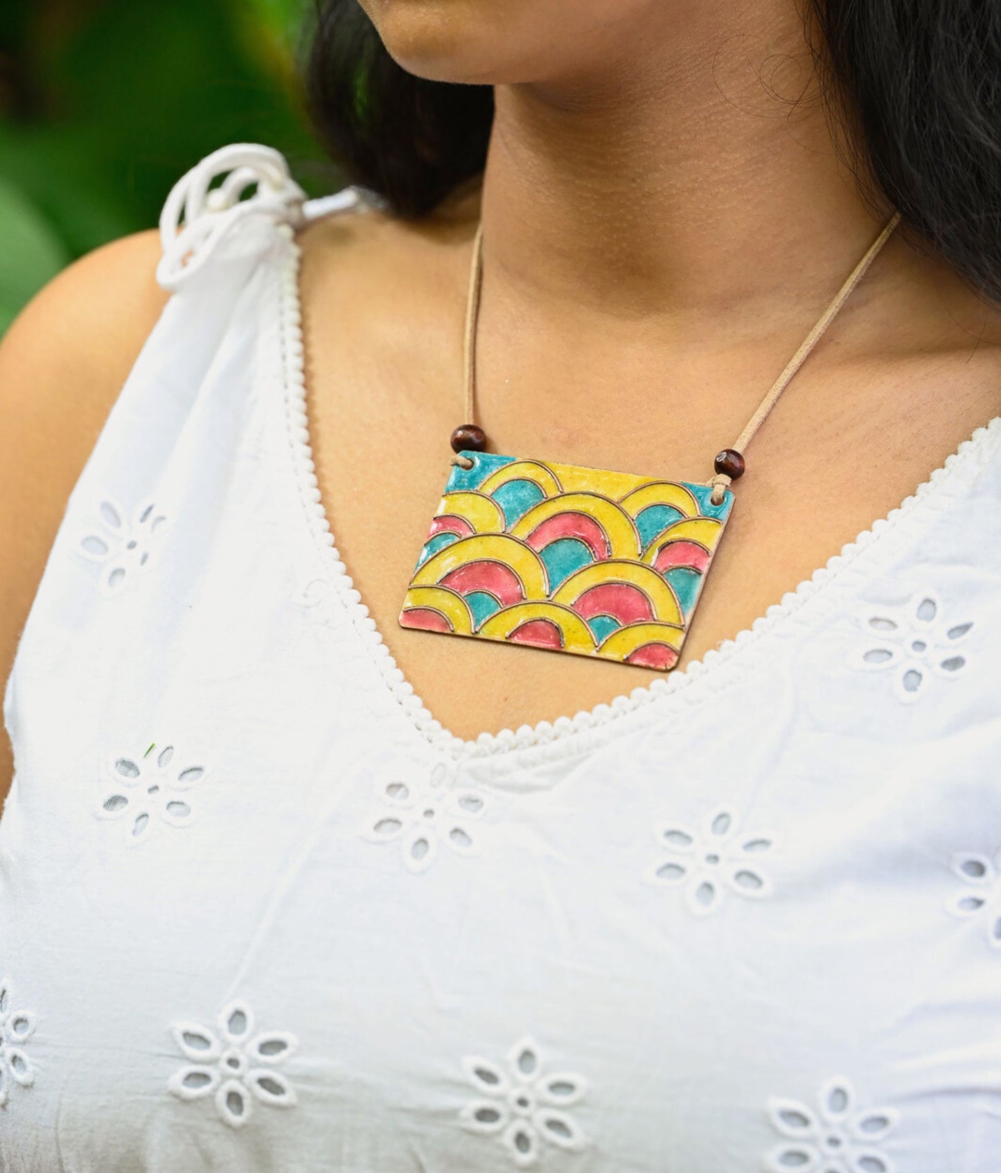 Handcrafted Copper Enamel Pendant Multicolor