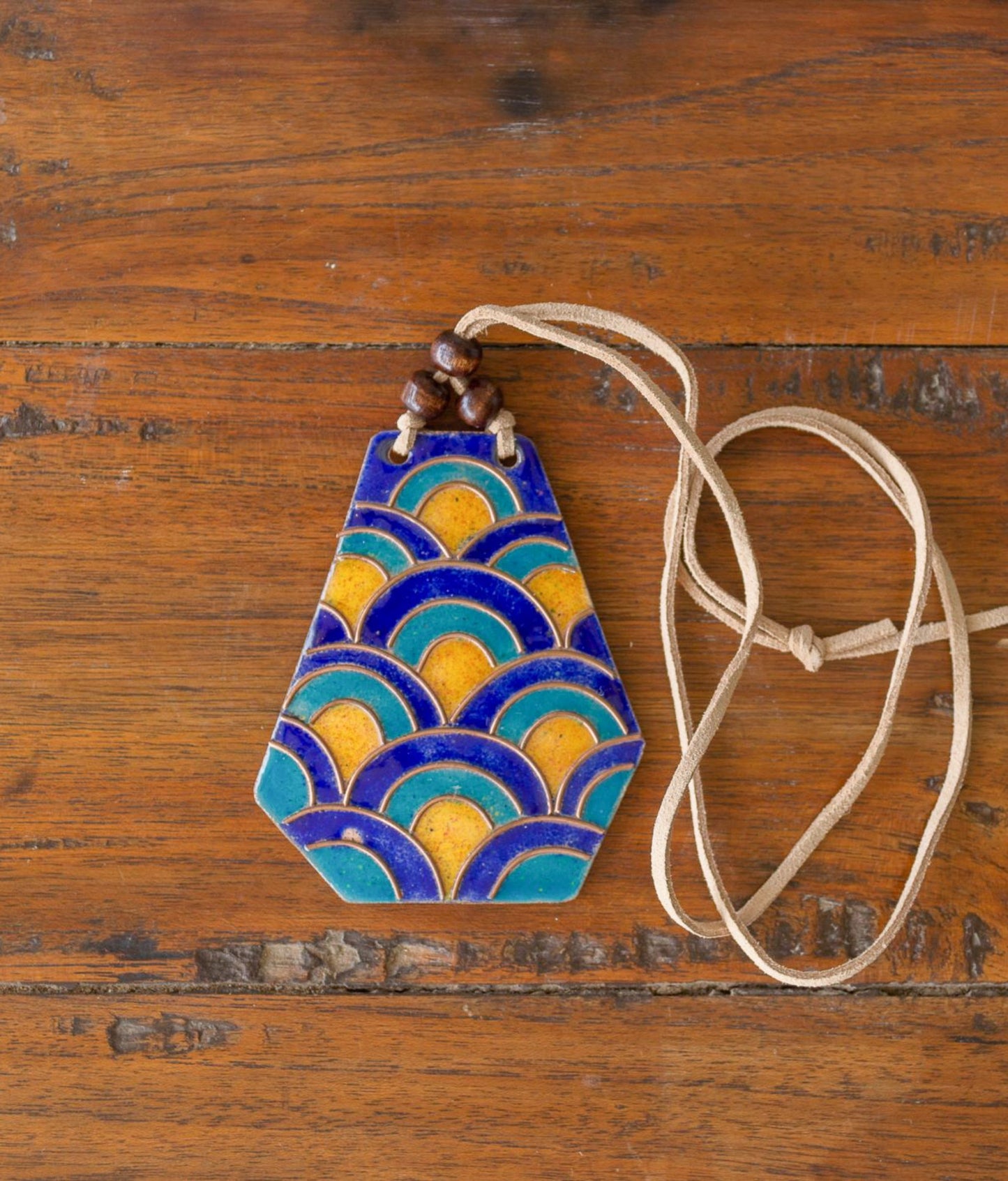 Handcrafted Copper Enamel Symmetrical Rainbow Pendant