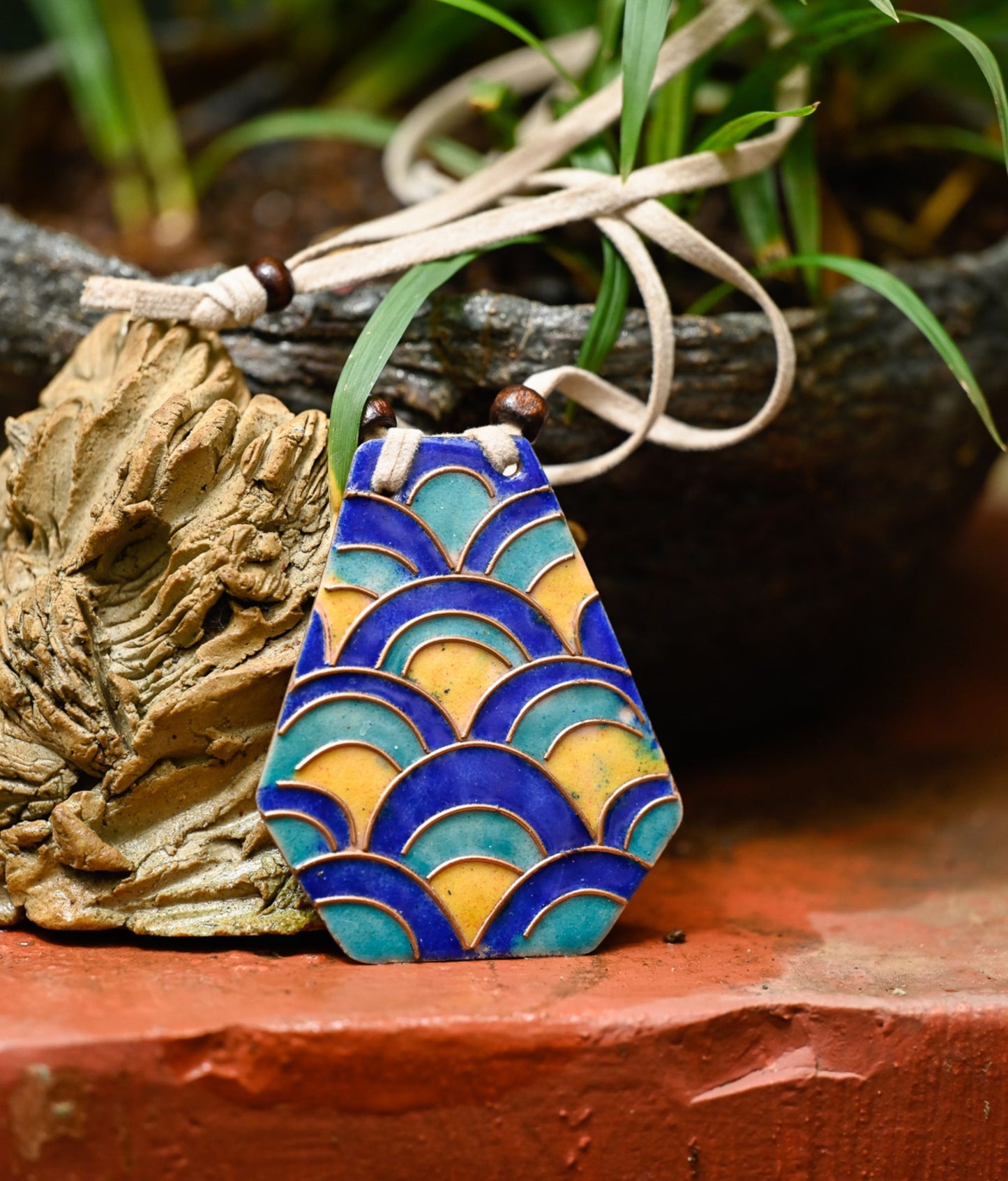 Handcrafted Copper Enamel Symmetrical Rainbow Pendant