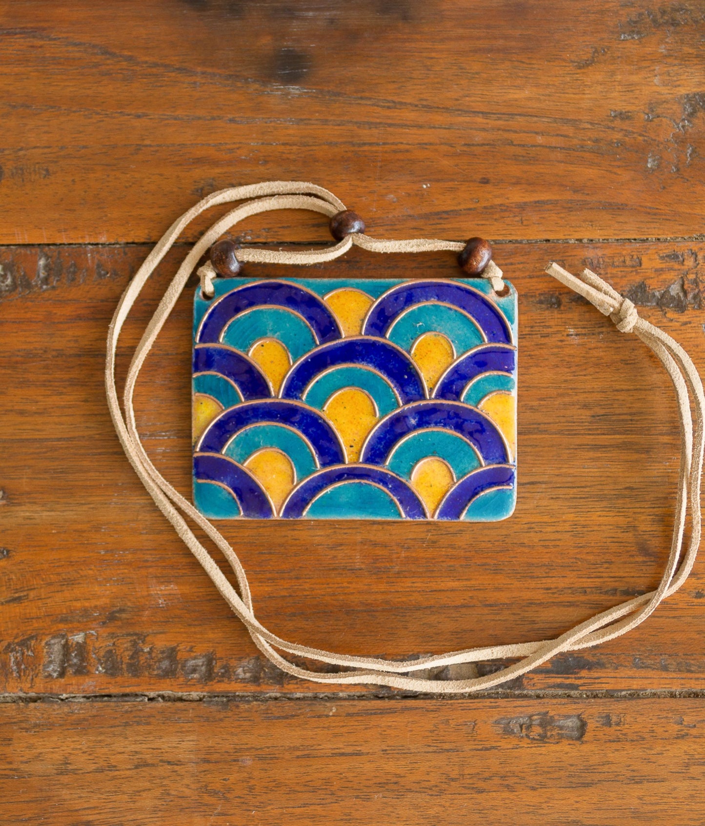Handcrafted Copper Enamel Rectangle Pendant