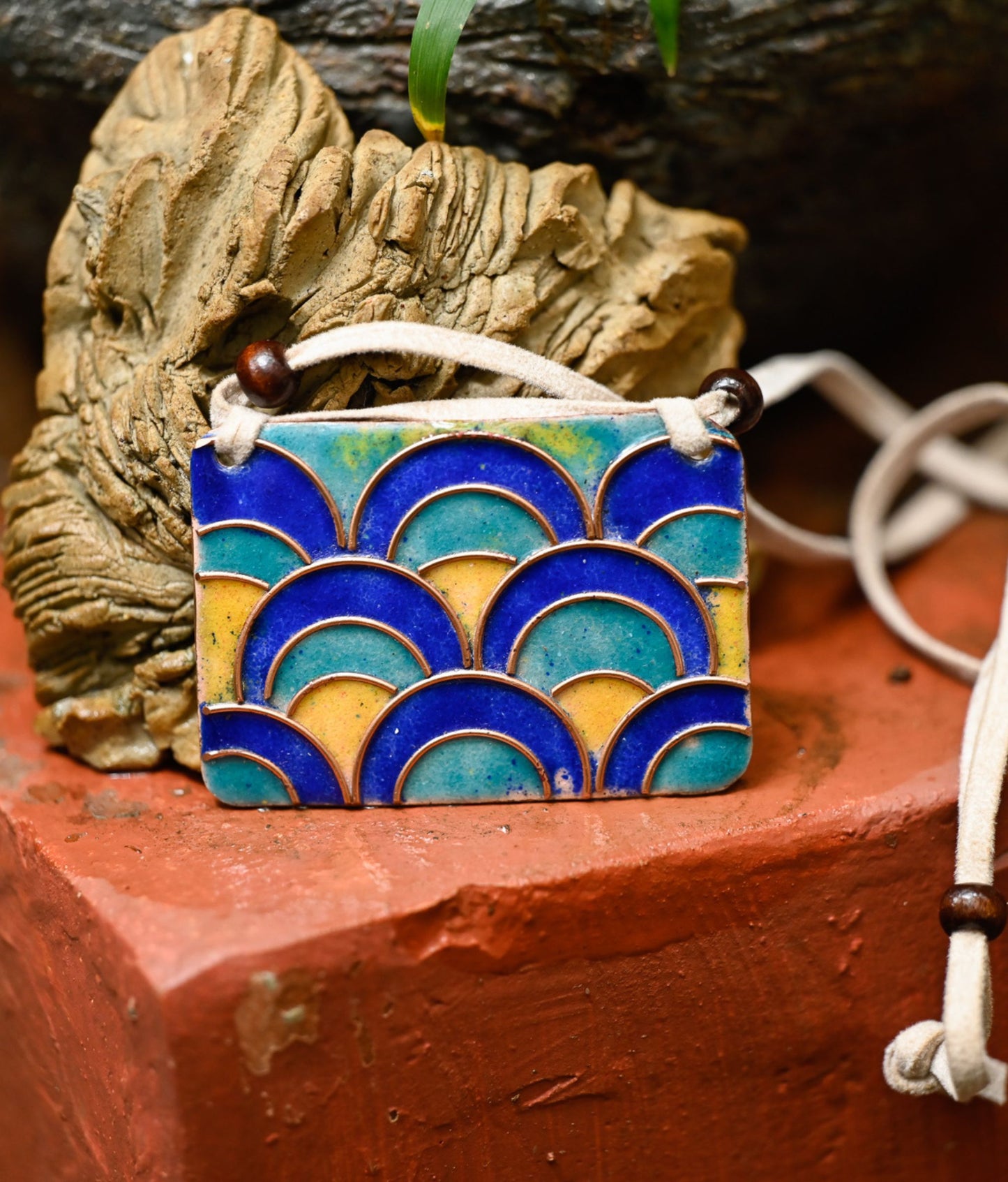 Handcrafted Copper Enamel Rectangle Pendant