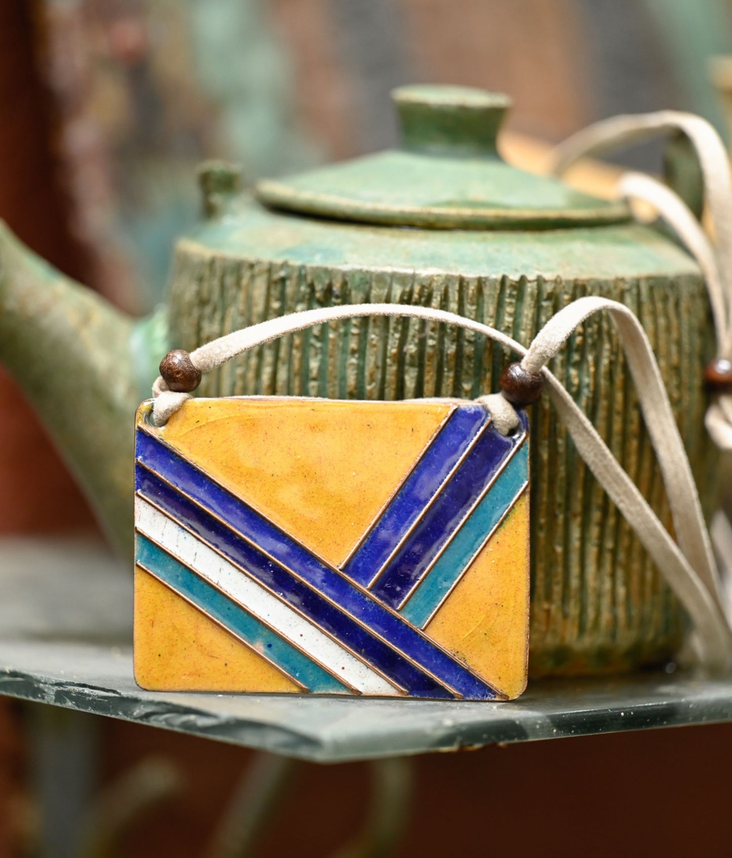 Handcrafted Copper Enamel Trio Pendant